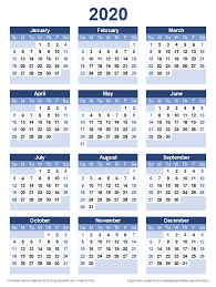 Berikut ini penetapan kalender tahun 2021 yang bisa disamakan dengan kalender excel yang berlaku di provinsi,kota,desa,negara indonesia tahun 2021, biasanya anak sekolah menggunakan kalender 2021. Download A Free Printable 2020 Yearly Calendar From Vertex42 Com Calendar Printables Yearly Calendar Template Free Printable Calendar