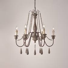 French Country Candle Style 6 Light Wood Bead Swag 1 Tier Wooden Chandelier Gray Chandeliers Ceiling Lights Lighting