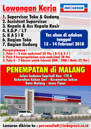 Lowongan kerja tanpa ijazah, lowongan kerja sma, lowongan kerja smk, видео lowongan kerja pt indofresh (superindo/indogrosir group) канала falah bilayudha. Lowongan Kerja Di Indogrosir Malang Spv Toko Gudang Assistent Supervisor Kepala Ass Kepala Kasir Bagian Toko Gudang Portal Info Lowongan Kerja Surabaya Jawa Timur 2020