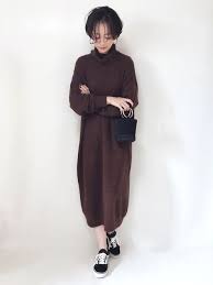tomoka azul encantoのワンピースを使ったコーディネート wear タートルネックニットワンピース タートルネック ニット ニットワンピース