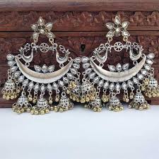 Dual Tone Oxidized Silver Chandbali Earring Fashioncrab Com Chandbali Earrings Indian Jewellery Design Earrings Indian Bridal Jewelry Sets