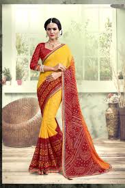 Yellow Georgette Casual Wear Marwadi Style Sari With Blouse Material 7323 33426 Catalog No 6316 Www Lkfabkart Com Wholesal Saree How To Wear Blouse Material