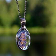 Pressed Flower Jewelry Real Dried Press Lavender Glass Necklace Pressed Flower Necklace Lavender Necklace Lavender Pendant