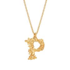 Bague du créateur alex monroe, plaquée or (22 carats) avec une pierre en ambre. Alex Monroe 22ct Gold Plated Floral Letter P Necklace