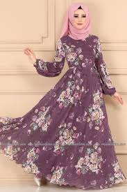 Moda Selvim Balon Kol Tesettur Elbise 2219ms212 Lila Sifon Elbise Elbise The Dress