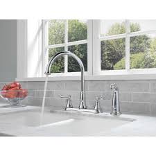 The collection includes arctic stainless , a glossy, silver finish with an icy cast; Delta Cassidy 2 Handle Standard Kitchen Faucet With Side Sprayer In Chrome 2497lf The Home Depot