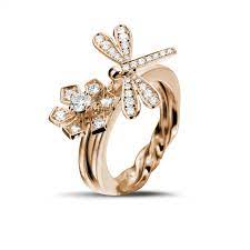0 55 Carat Diamond Flower Dragonfly Design Ring In Red Gold Dragonfly Jewelry Ring Designs Dragonflies Design