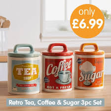 Vintage tea coffee and sugar canister set. B M Stores On Twitter Fancy A Brew This Retro Tea Coffee Sugar Canister Set Is Just 6 99 Https T Co Jhid4sabrf