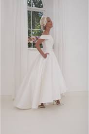 Rush yes (0) no (2) length mini. Prunella An Elegant Mikado High Low Wedding Dress With Bardot Neckline And Pockets
