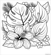 This hibiscus coloring page will let your child turn these flowers into bright pops of color, providing a fun way for her to get to know different plants! Tropical Plants And Hibiscus Flowers Coloring Pages Flower Coloring Pages Coloring Pages For Kids And Adults