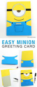 Apply glue stick to the yellow paper and wrap it around the cardboard tube. Easy Minion Greeting Card Happy Birthday Cards Diy Dad Birthday Card Birthday Cards Diy