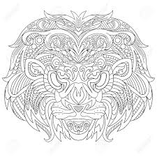 Just take any art materials and let your imagination make a personal vision of this drawing. Stylized Cartoon Face Of Lion Isolated On White Background Sketch For Adult Antistress Coloring Page Doodle Floral Design Elements For Coloring Book Royalty Free Cliparts Vectors And Stock Illustration Image 53243958