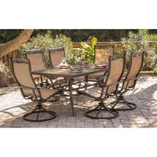 Product titlewicker patio furniture set, 6 rattan wicker chairs w. Hanover Monaco 7 Piece Aluminum Outdoor Dining Set With Rectangular Tile Top Table And Contoured Sling Swivel Chairs Mondn7pcsw 6 The Home Depot