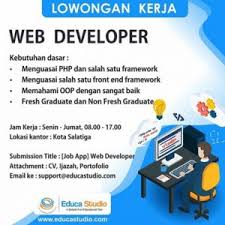Ada perusahaan yang sedang membuka kesempatan lowongan kerja di daerah jakarta, account payable staff, officer human resources, 菜鸟网络 项目经理 印尼 dan banyak lagi melalui indeed.com. Lowongan Kerja Web Developer Educa Studio Smk Telekomunikasi Tunas Harapan