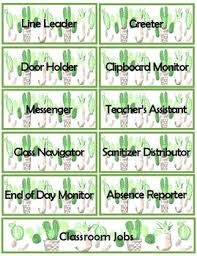 Classroom Job Chart Cactus Theme