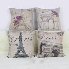 Retro Paris Cotton Linen Home Pillow Case Throw Cover Free Shipping Cojines De Los Asientos Cojines Cojines Decorativos