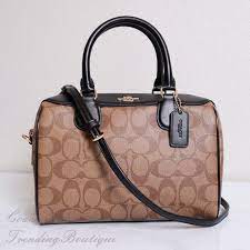 Coach womens crossgrain leather/signature mini bennett crossbody bag. New Coachf32203 Mini Bennett Satchel In Signature Coated Canvas Khaki Black Style F32203 Color Khaki Black Details Signat Satchel Coach Satchel Coach Purses