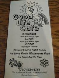 Cover Of Their Menu Picture Of Good Life Cafe Mammoth