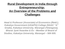 Pdf Rural Development In India Through Entrepreneurship An Overview Of The Problems And Challenges