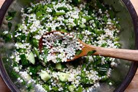 Drizzle evoo on carrot slices with a pinch of sea salt and black pepper. Green Israeli Couscous Salad Joy The Baker