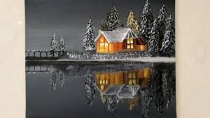 Black And White Easy Landscape Painting For Beginners Black White Easy Snowy Winter Night Landscape Painting For Beginners Acrylic Acrylic Painting For Beginners Landscape Paintings Canvas Painting Tutorials