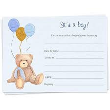 Amazon Com Teddy Bear Fill In The Blank Invitations Baby Shower Watercolor Birthday Party Sprinkle Balloons Invites Boys It S A Boy Navy Light Pastel Blue Gold Classic Printed Cards 15 Count