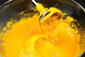Homemade Pumpkin Puree Hand Blender In Transparent Bowl On Black Stock Photo Picture And Royalty Free Image Image 148239268