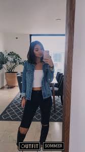 Basic Outfit With Denim Jacket White Tube Top Underneath Black Jeans And White Platform Shoes Platformshoes Pinterest Outfits Tube Top Outfits Basic Outfits