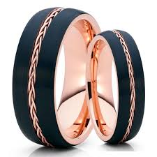 Sparkling round diamonds run along a wave of 14k rose gold in these twin wedding bands for her. Silly Kings His And Hers Rose Gold Tungsten Ring Braid Ring Black Tungsten Rose Gold Band 6mm 8mm Walmart Com Walmart Com