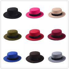 Us 7 27 36 Off Brand New Wool Boater Flat Top Hat For Women S Felt Wide Brim Fedora Hat Laday Prok Pie Chapeu De F Top Hats For Women Flat Top Hats Boater