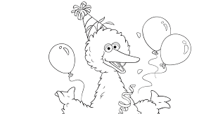The cute little birds on this colouring page are perfect for a relaxing colouring activity. Free Printable Big Bird Birthday Coloring Page Mama Likes This