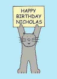 Happy Birthday Nicholas Cute Grey Cat Card Ad Spon Nicholas Birthday Happy Cute Grey Kitten Happy Birthday Birthday Cartoon
