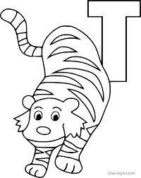 Free printable zentangle tiger coloring pages for adults and teens. Big Tiger And Uppercase T Coloring Page Coloringall