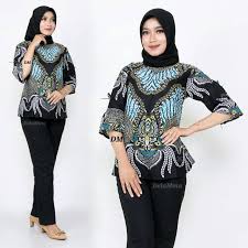 Beli blouse wanita bahan berkualitas & warna terlengkap ‍. Atasan Baju Batik Wanita Cewek Formal Casual Blouse Blus Batik Kerja Kantor Biru Muda Shopee Indonesia