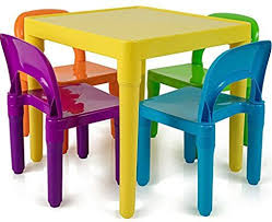Amazon Com Oxgord Kids Plastic Table And Chairs Set Multi Colored Children Activity Table And Cha Kids Table And Chairs Table And Chairs Kids Activity Table