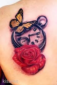 In short such design suggests us to find beauty in death. Butterfly Clock Rose Tattoo By Kimestanil On Deviantart