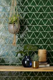 Handmade New Terracotta Tiles Glazed Green Triangle Graphic Tiles Tile Trends Triangle Tiles