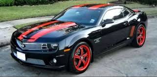 Black And Red Camaro Rims Camaro Red Graphic Sport Stripes With Matching Red Custom Wheels Custom Camaro Camaro Car Guys