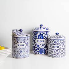 Designing your kitchen with kitchen canister sets: Blue White Ceramic Kitchen Canister A Cottage In The City