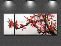 Emoldurado Pintados A Mao Grande Pintura A Oleo Moderna Da Lona Cerejeira Japonesa Flor Da Ameixa Flor Vermelha Imagem Wall Art Home Room Decor Red Flower Picture Oil Paintingcanvas Oil Painting Aliexpress