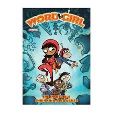 Wordgirl rescuing a kitten from a tree and returning it to a child; Wordgirl