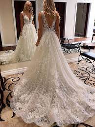 Luxurious Ball Gown V Neck Open Back White Lace Wedding Dresses Elegant Bridal Gown Elegant Bridal Gown Wedding Dress Sequin Sparkle Wedding Dress