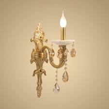 Elegant Style Candle Wall Light Metal 1 Light Gold Sconce Light With Crystal For Hotel Hallway Beautifulhalo Com