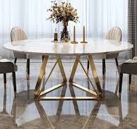 Mesa de comedor redonda con base dorada - ROCK