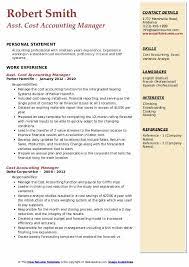 $95000.00 to $105000.00 yearly financial cost manager. Cost Accounting Manager Resume Samples Qwikresume