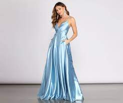 Tabitha Satin A Line Dress Light Blue Prom Dress Baby Blue Prom Dresses Cute Prom Dresses