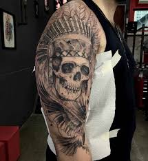 3d indian chief skull head tattoo design for half sleeve by steve soto. Native Skull Tattoo On Shoulder Best Tattoo Ideas Gallery