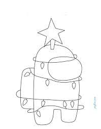 Christmas tree hat, cool stickers. Christmas Tree Player Among Us Colouring Page Print Coloring Book