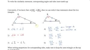 Each angle in one triangle is congruent with (equal to) its corresponding angle in the other triangle i.e.: Math 9 Sec 9 2 Similar Triangles Youtube