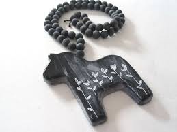 Wand Kette Dala Iii Grau Schwarz Blattermotiv Schwedische Dekoration Dalapferd Wand